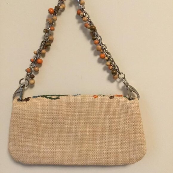 Rafe Multicolor Floral Embroidered Straw Clutch Purse with Kiss Lock Closure - Picture 2 of 4